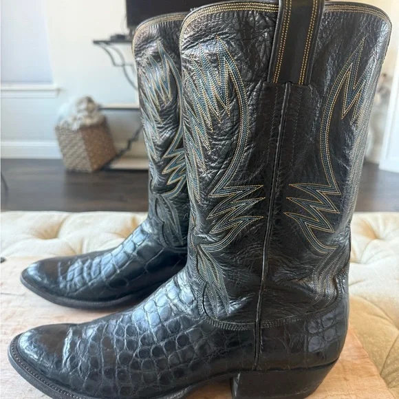 Handmade Lee Willard Bias Cut Alligator Men’s 11.5 signed & dated Aug. 82 Boots - Picture 4 of 5
